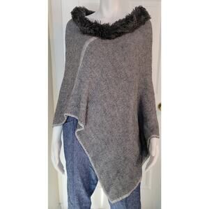 Fratelli Talli Gray Italian Wool Alpaca Blend Shawl Cape Faux Fur Collar OS